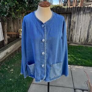 Lauren K. Sport Denim Shirt Blue Jacket Button Up Women's Size Medium